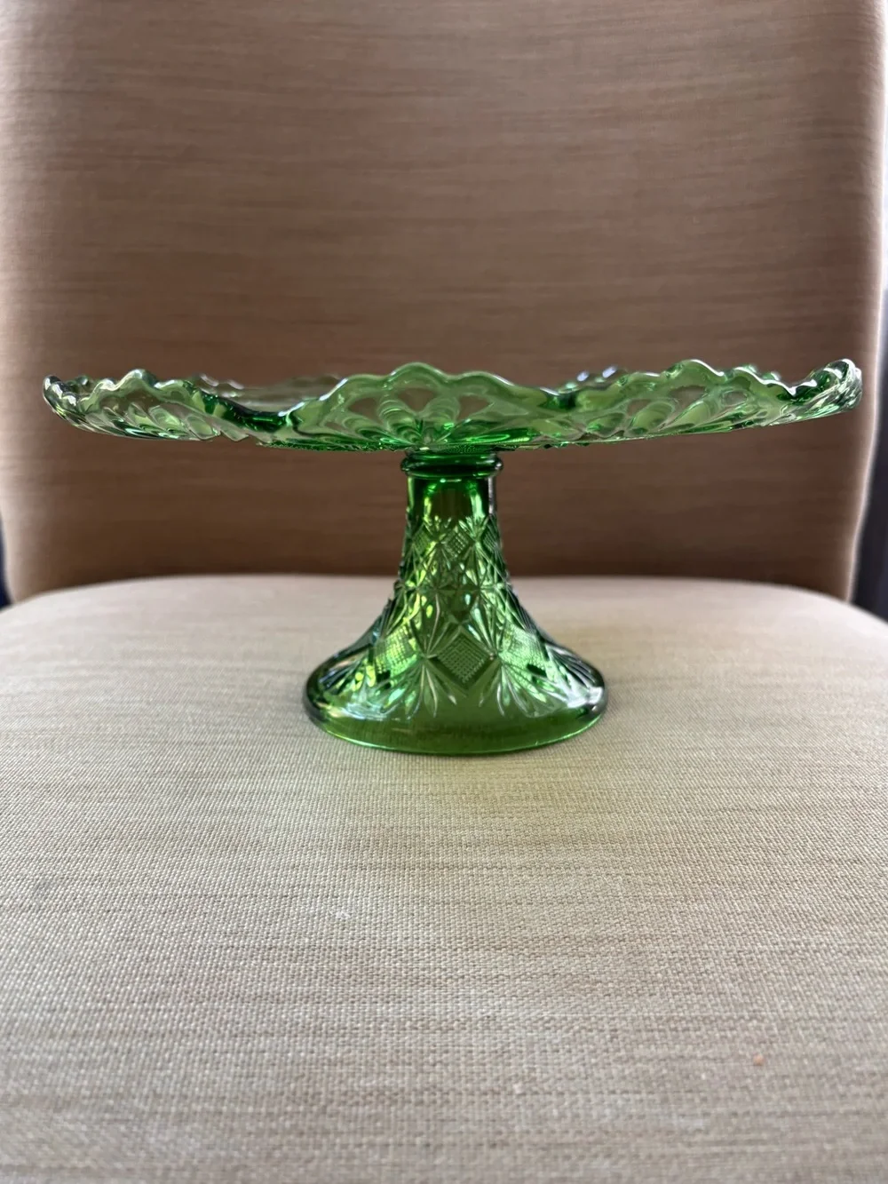 Vintage green glass cake stand